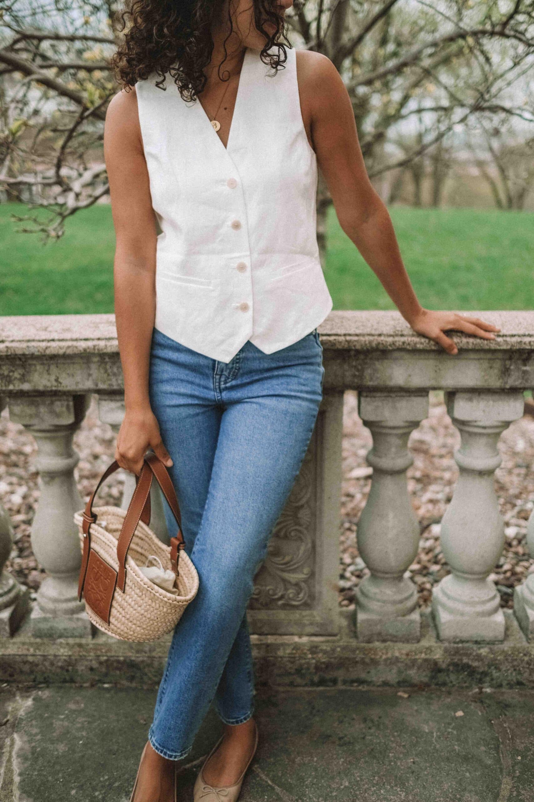 white vest spring outfit